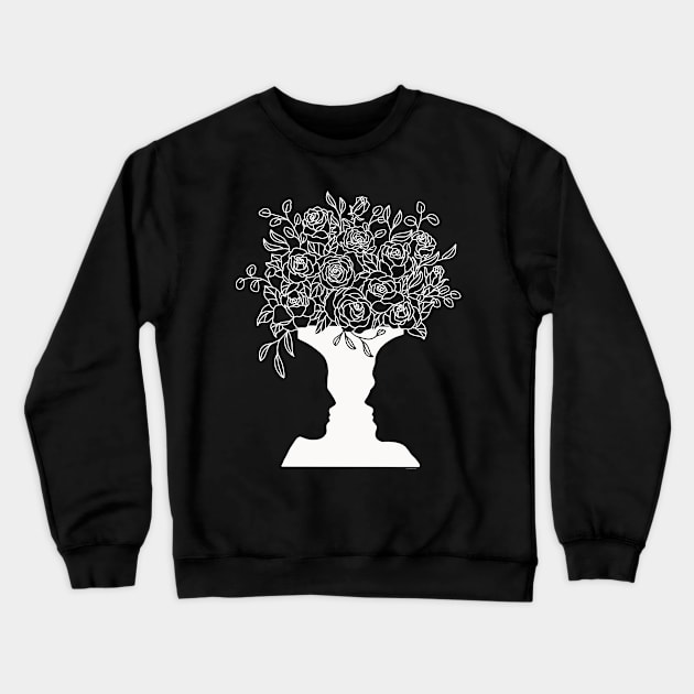 Faces Vase Modern Line Drawing Floral Roses Bouquet Crewneck Sweatshirt by DoubleBrush